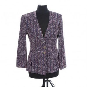 ST JOHN NAVY BLUE PINK CONFETTI FANTASY TWEED PORTRAIT COLLAR JACKET Size 10